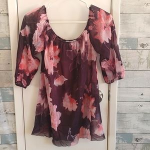 New York & Co Medium Floral Sheer Blouse